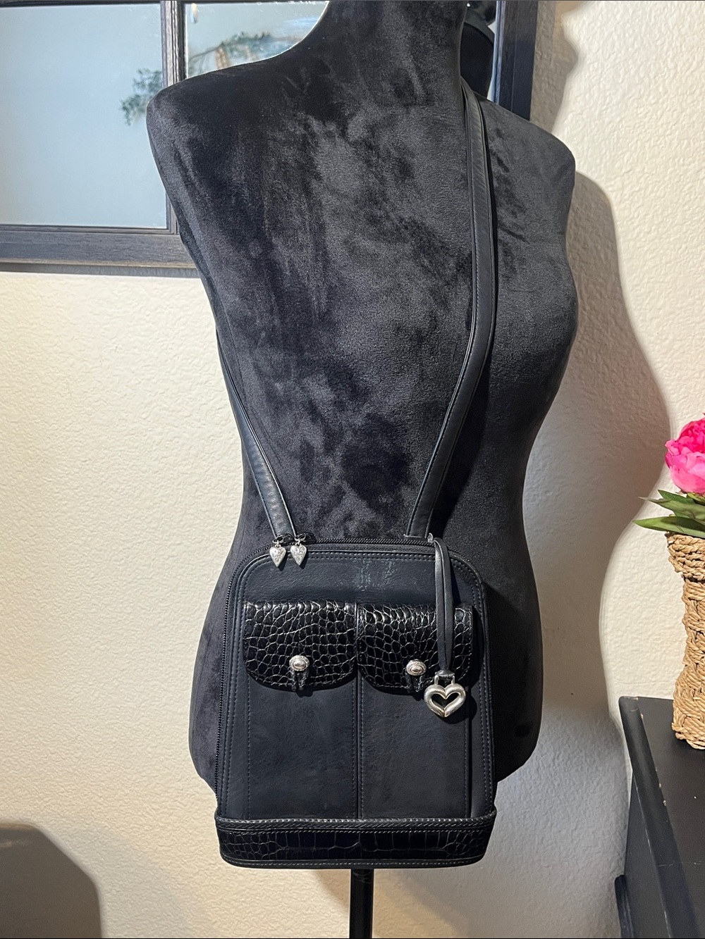 Brighton Black Crossbody Bag with Heart Charm